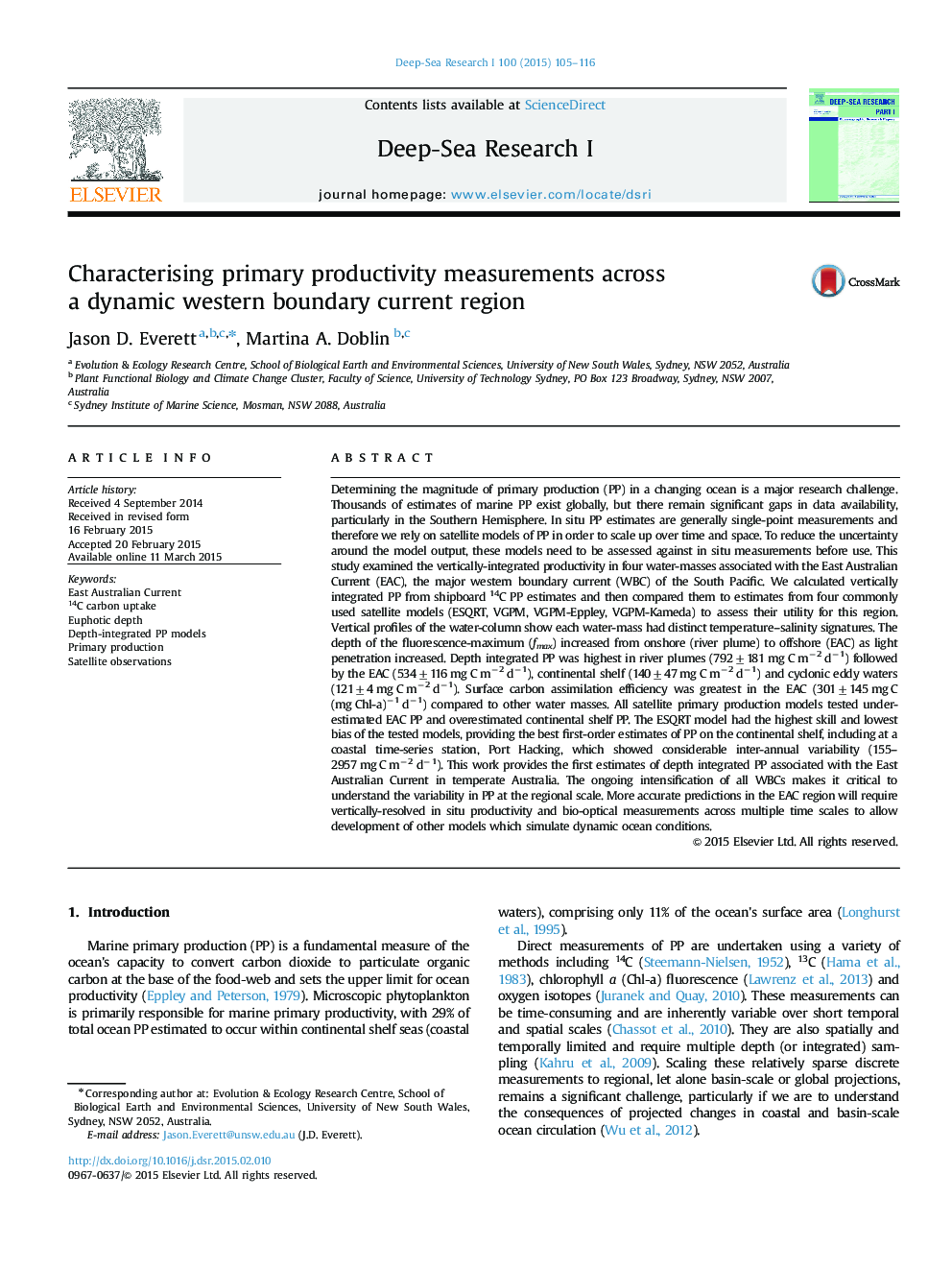 Characterising primary productivity measurements across a dynamic western boundary current region