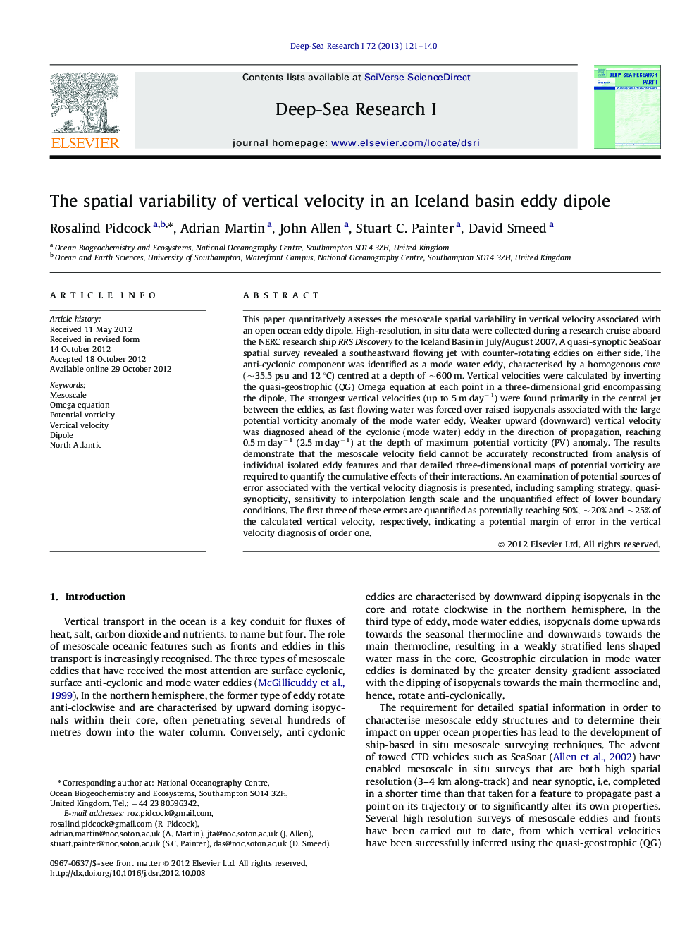 The spatial variability of vertical velocity in an Iceland basin eddy dipole