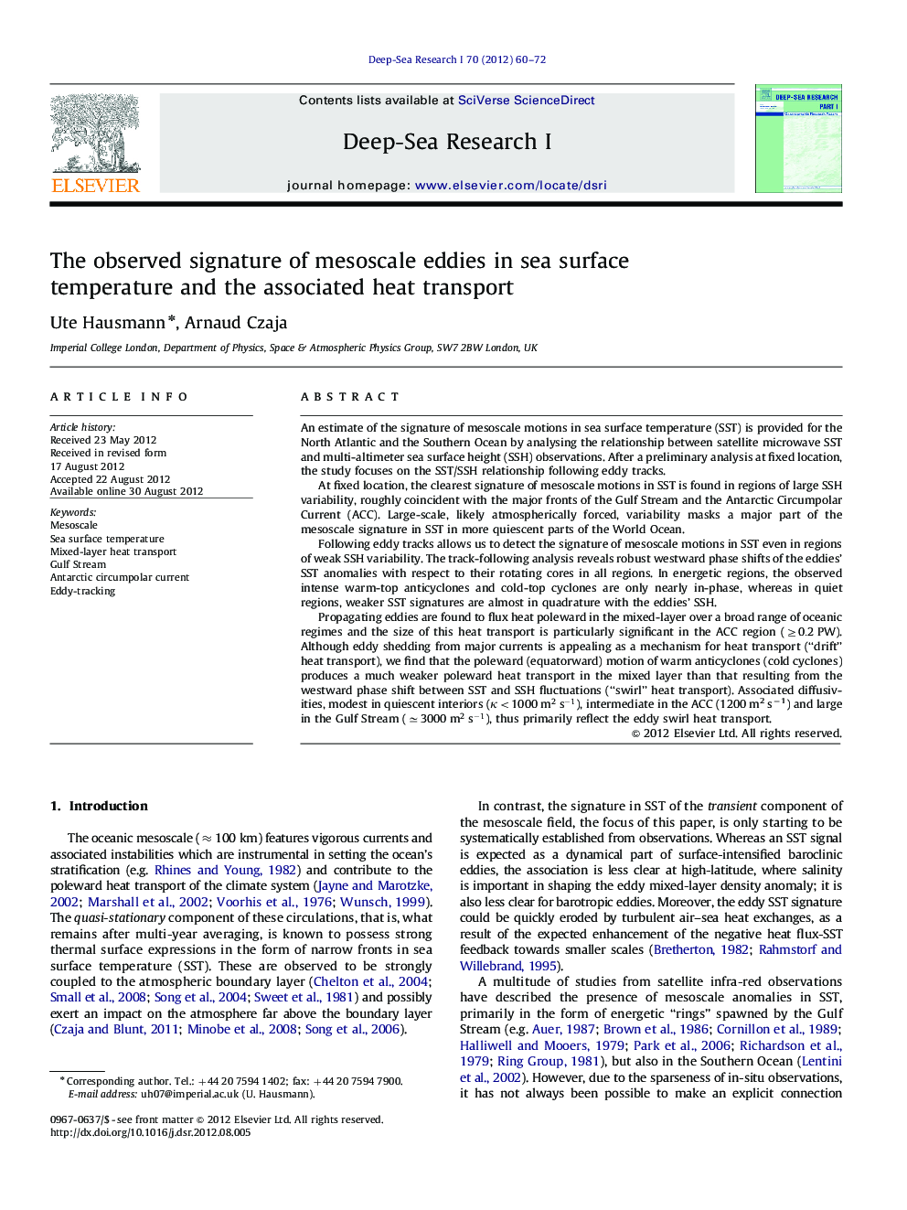 The observed signature of mesoscale eddies in sea surface temperature and the associated heat transport