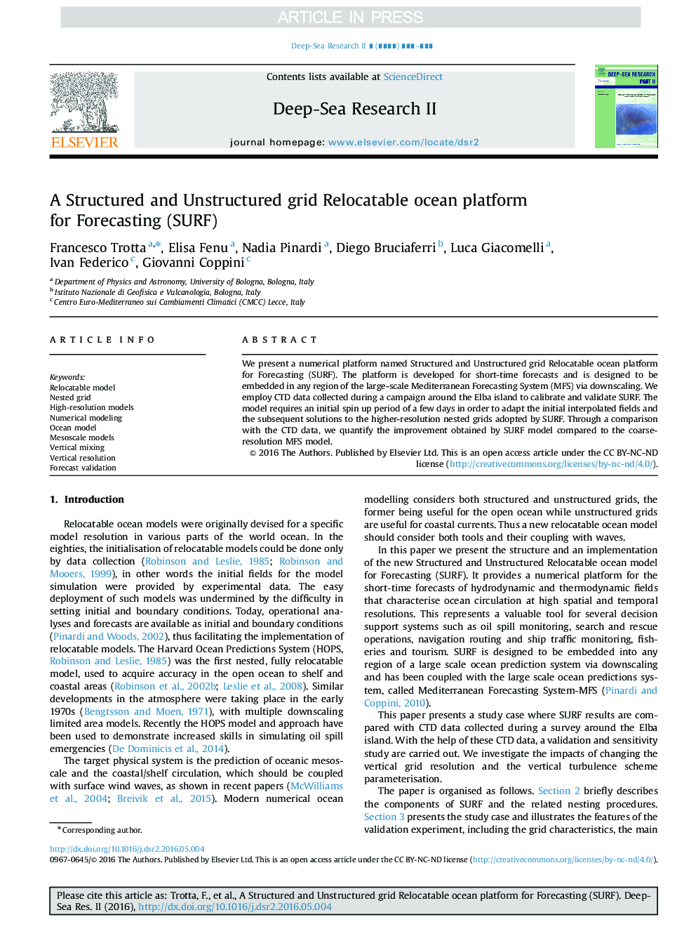 A Structured and Unstructured grid Relocatable ocean platform for Forecasting (SURF)