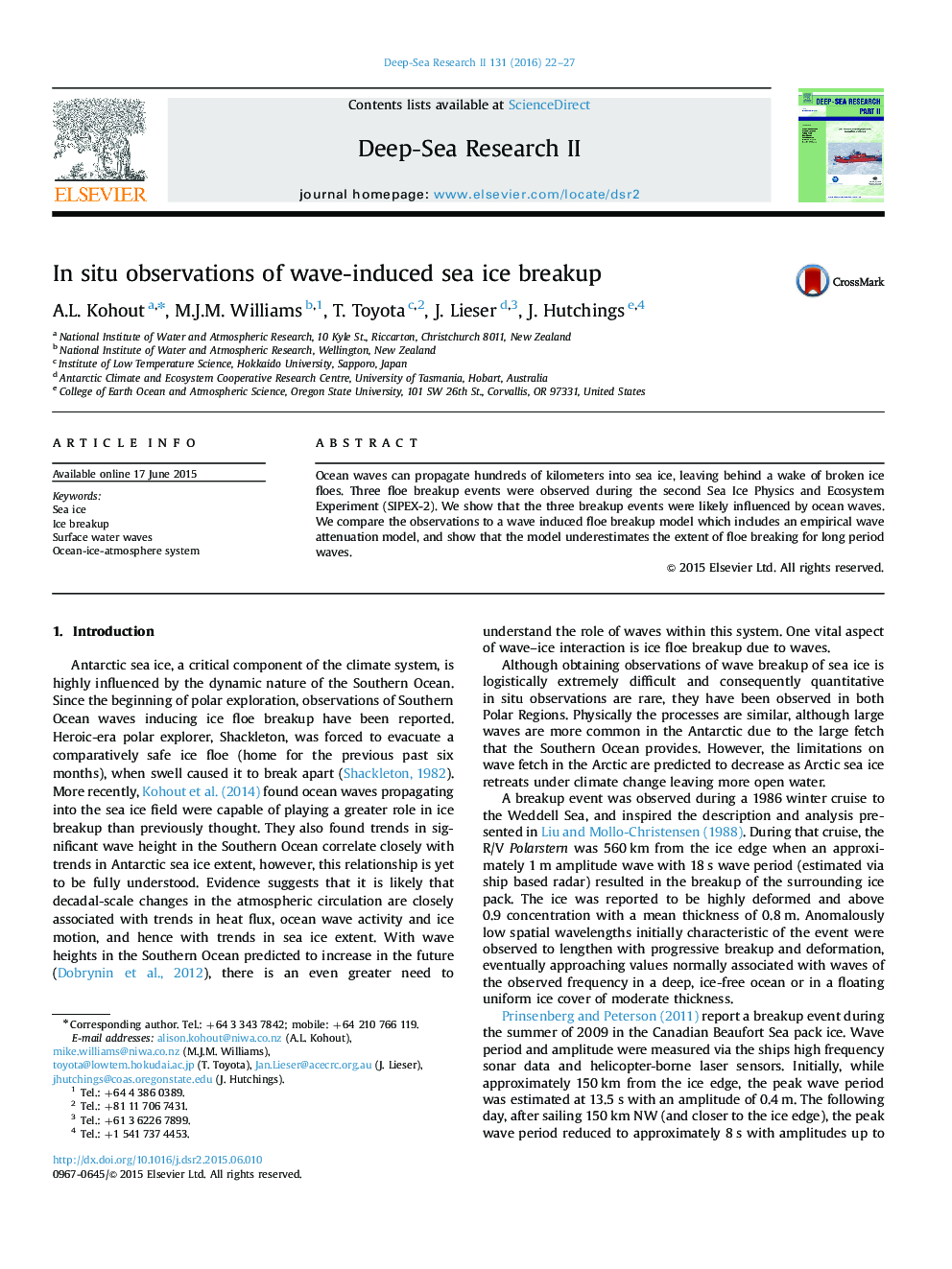 In situ observations of wave-induced sea ice breakup