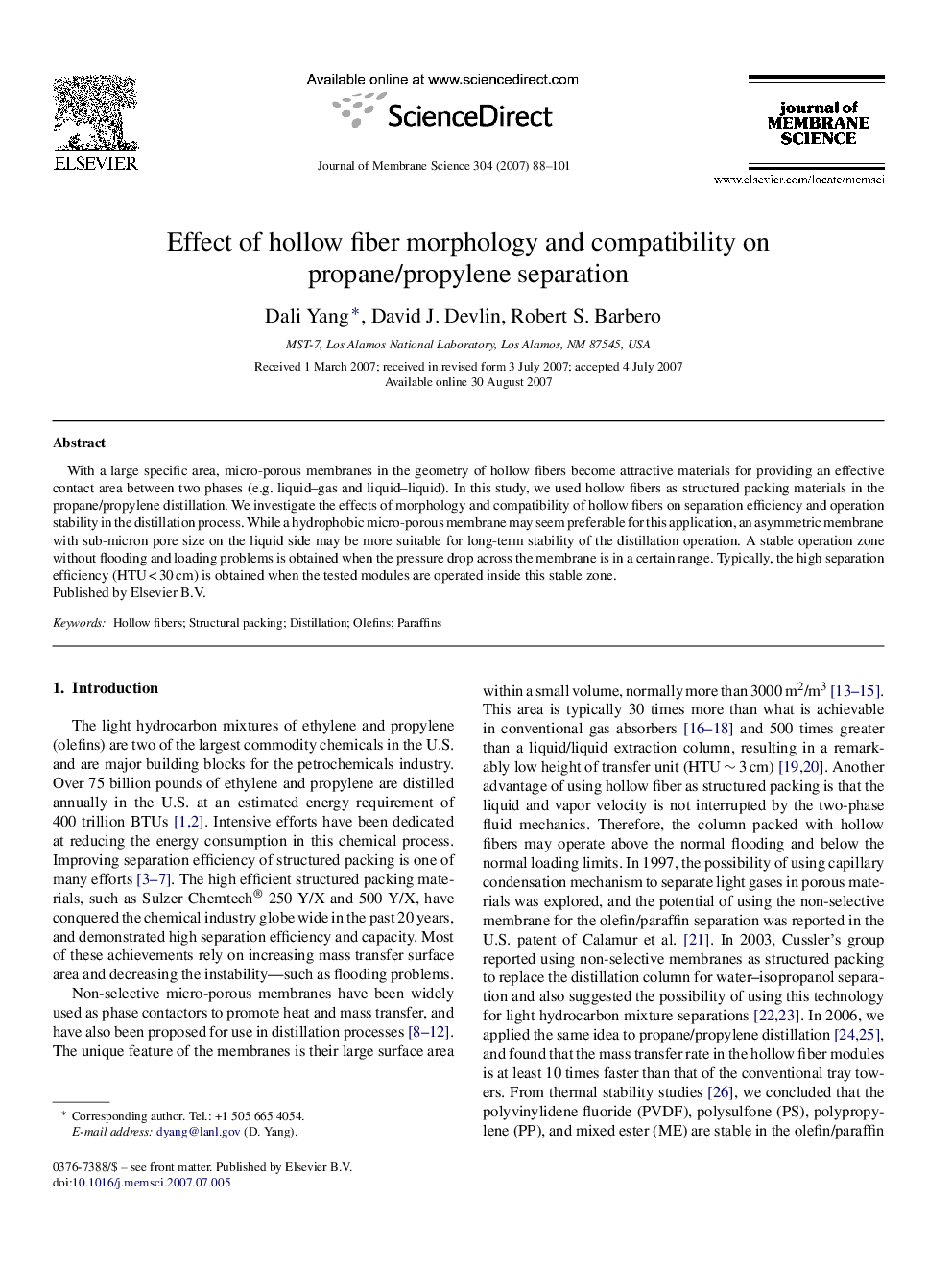 Effect of hollow fiber morphology and compatibility on propane/propylene separation