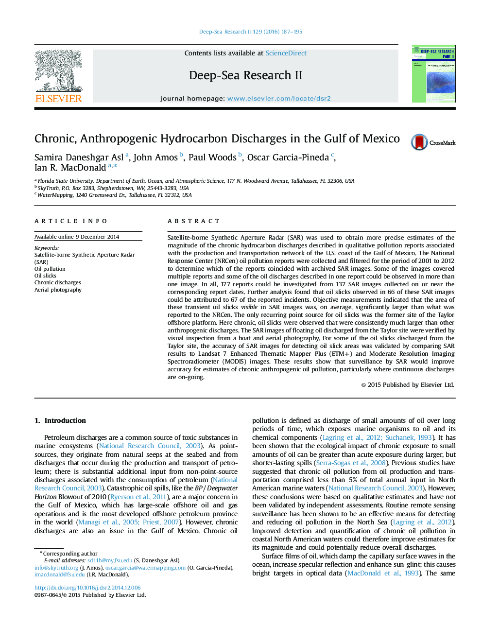 Chronic, Anthropogenic Hydrocarbon Discharges in the Gulf of Mexico