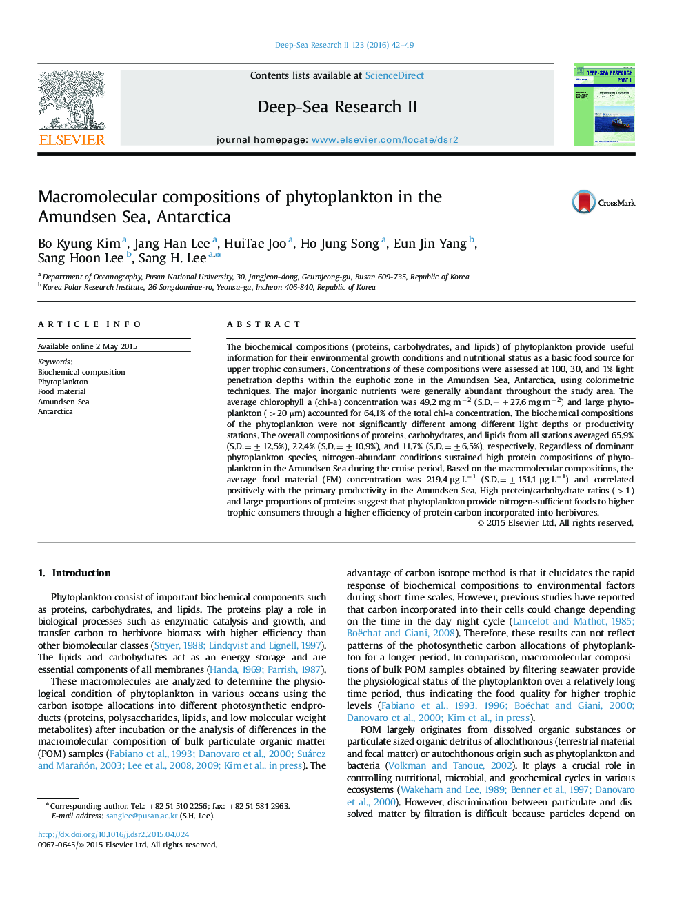 Macromolecular compositions of phytoplankton in the Amundsen Sea, Antarctica