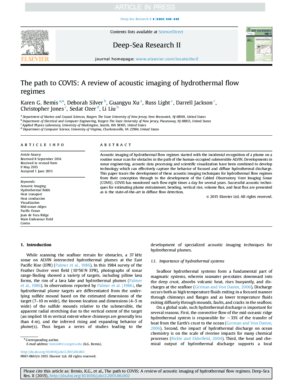 The path to COVIS: A review of acoustic imaging of hydrothermal flow regimes