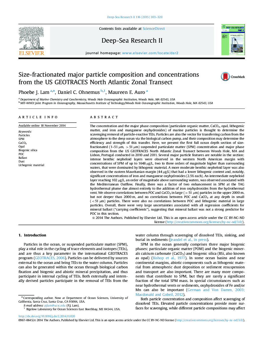 Size-fractionated major particle composition and concentrations from the US GEOTRACES North Atlantic Zonal Transect