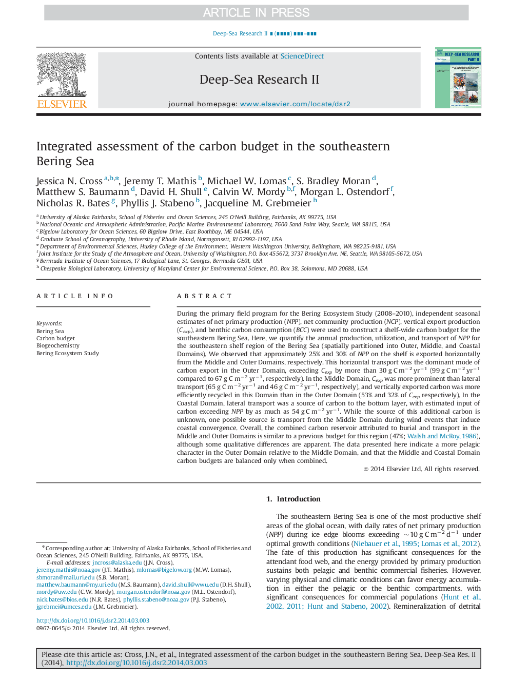 Integrated assessment of the carbon budget in the southeastern Bering Sea