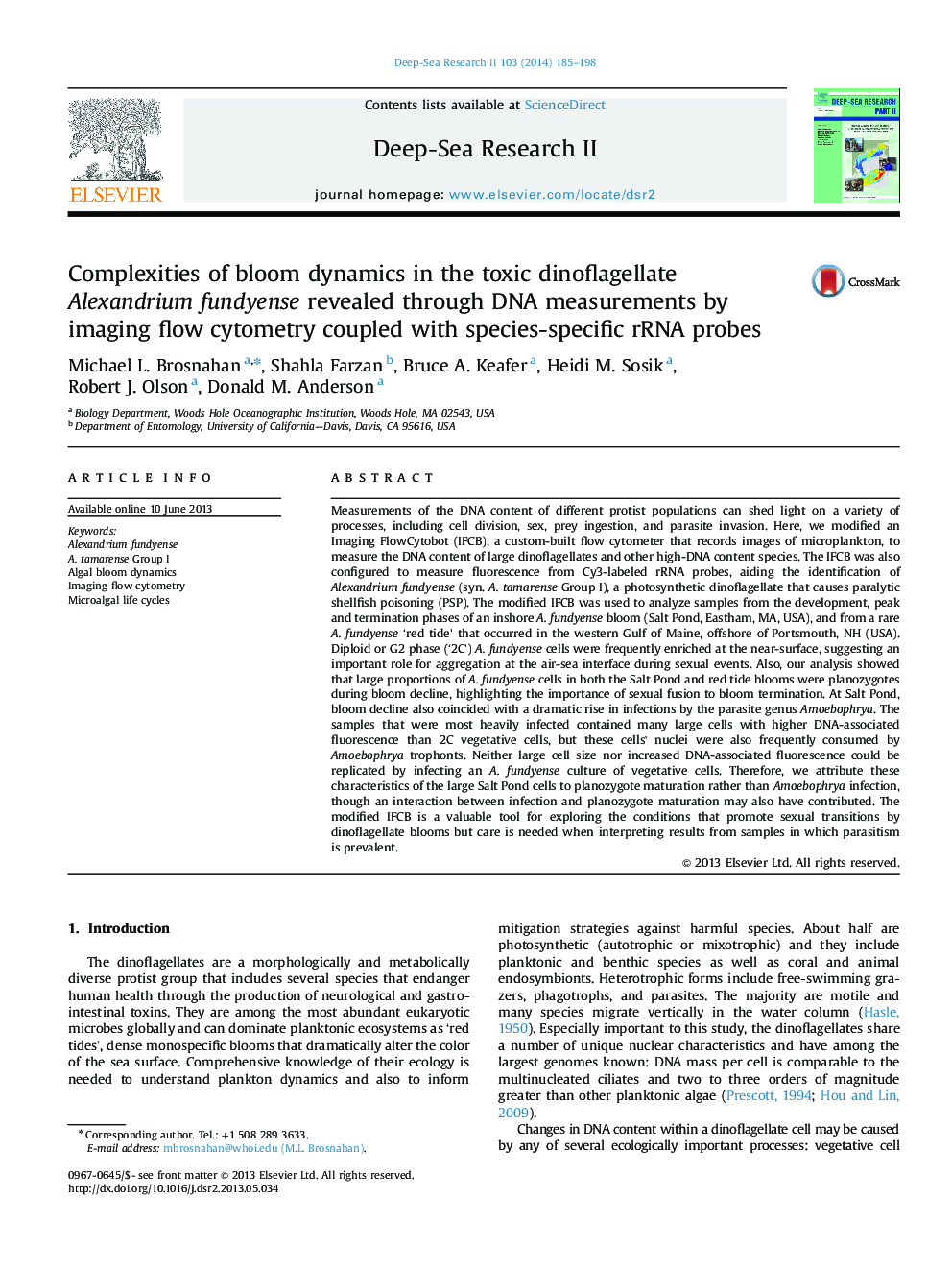 Complexities of bloom dynamics in the toxic dinoflagellate Alexandrium fundyense revealed through DNA measurements by imaging flow cytometry coupled with species-specific rRNA probes