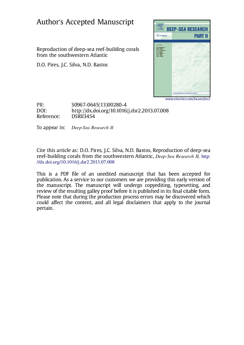 Reproduction of deep-sea reef-building corals from the southwestern Atlantic