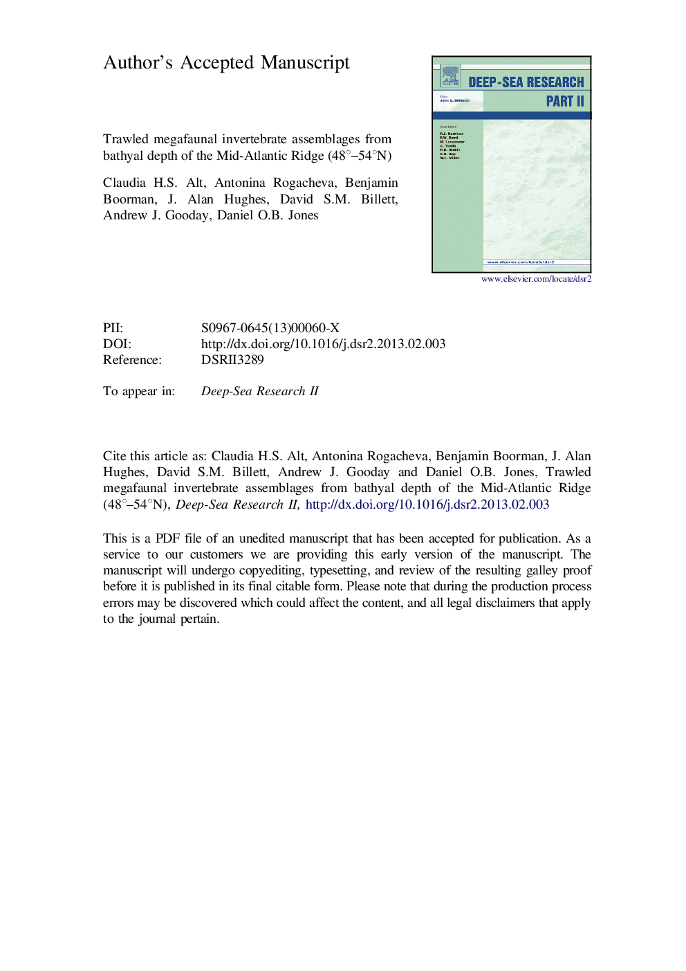 Trawled megafaunal invertebrate assemblages from bathyal depth of the Mid-Atlantic Ridge (48Â°-54Â°N)