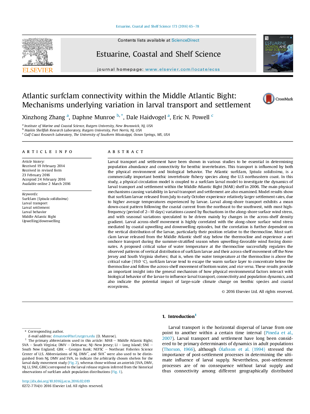 ارتباطات دریایی آتلانتیک در میان بزرگراه خلیج فارس: تغییرات اساسی در حمل و نقل لارو و حل و فصل 