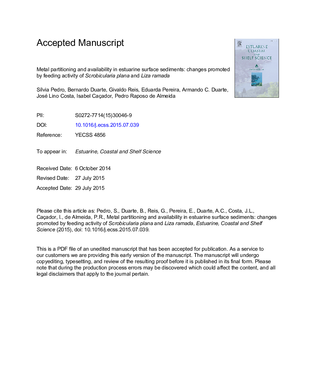 Metal partitioning and availability in estuarine surface sediments: Changes promoted by feeding activity of Scrobicularia plana and Liza ramada