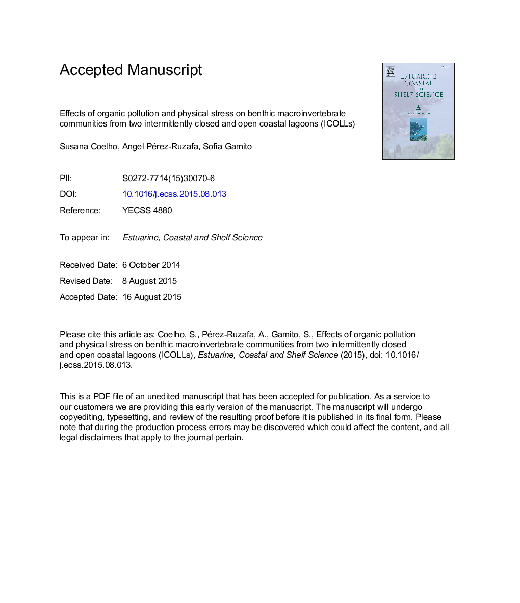 Effects of organic pollution and physical stress on benthic macroinvertebrate communities from two intermittently closed and open coastal lagoons (ICOLLs)