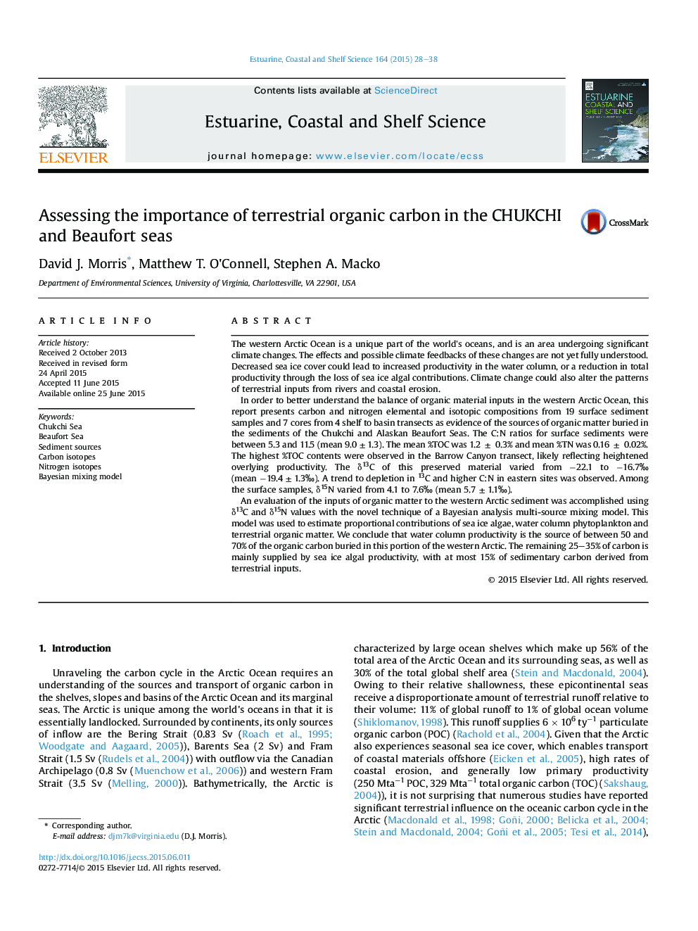 Assessing the importance of terrestrial organic carbon in the CHUKCHI and Beaufort seas