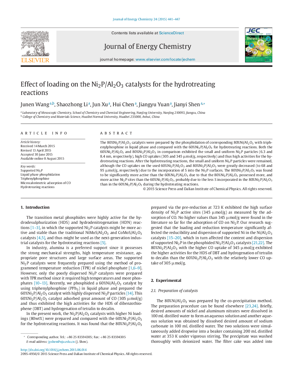 Effect of loading on the Ni2P/Al2O3 catalysts for the hydrotreating reactions