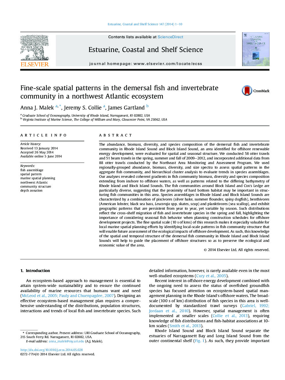 Fine-scale spatial patterns in the demersal fish and invertebrate community in a northwest Atlantic ecosystem