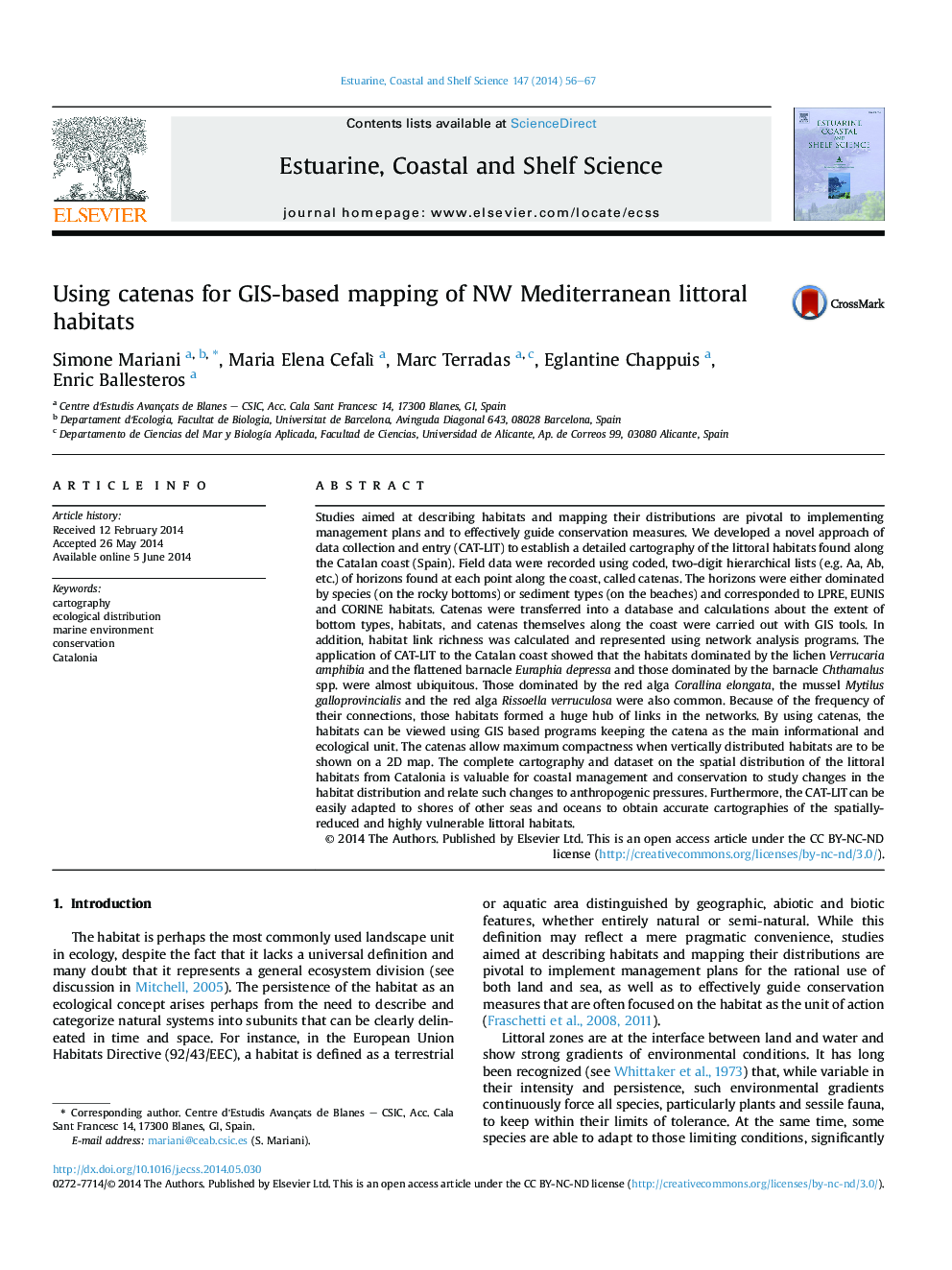 Using catenas for GIS-based mapping of NW Mediterranean littoral habitats