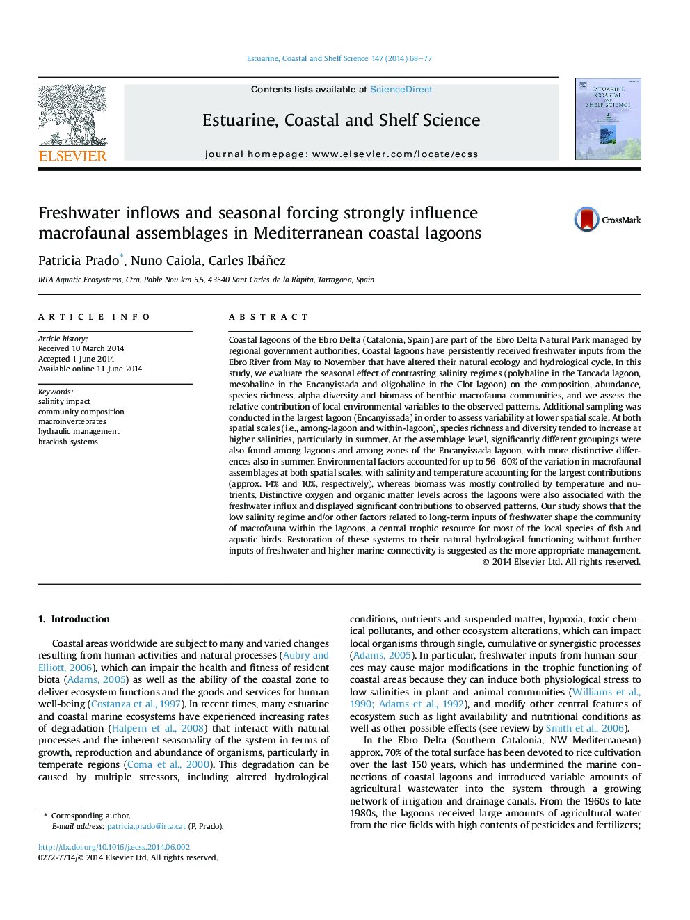 Freshwater inflows and seasonal forcing strongly influence macrofaunal assemblages in Mediterranean coastal lagoons