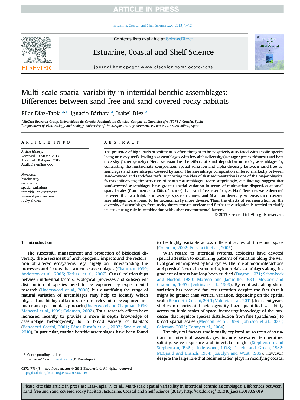 Multi-scale spatial variability in intertidal benthic assemblages: Differences between sand-free and sand-covered rocky habitats