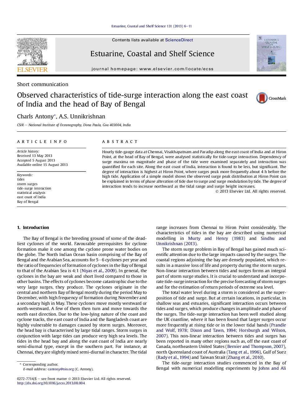 Observed characteristics of tide-surge interaction along the east coast of India and the head of Bay of Bengal