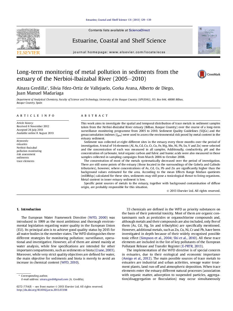 نظارت بلند مدت آلودگی فلزات در رسوبات رودخانه نربویای ایبیزبال (2005-2010) 