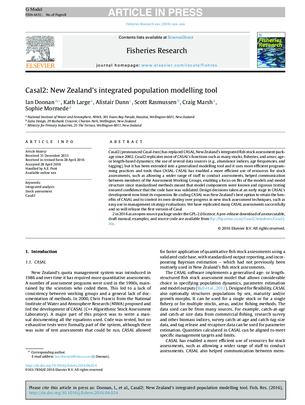 Casal2: New Zealand's integrated population modelling tool