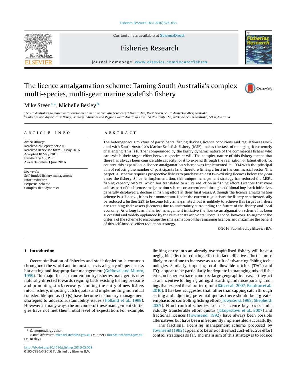 The licence amalgamation scheme: Taming South Australia's complex multi-species, multi-gear marine scalefish fishery