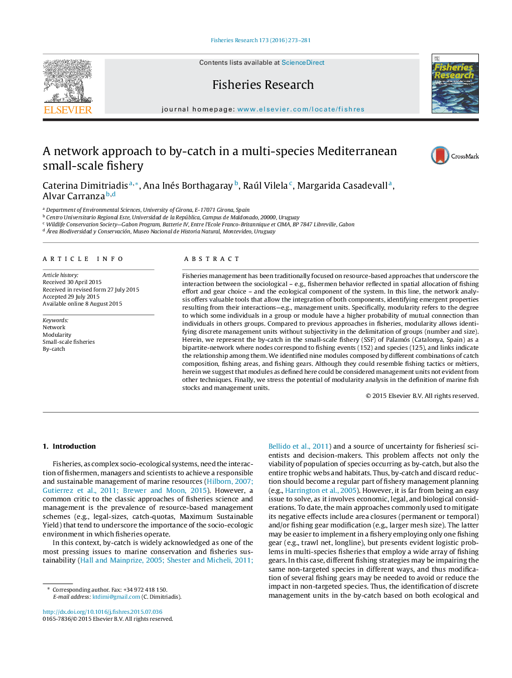 A network approach to by-catch in a multi-species Mediterranean small-scale fishery