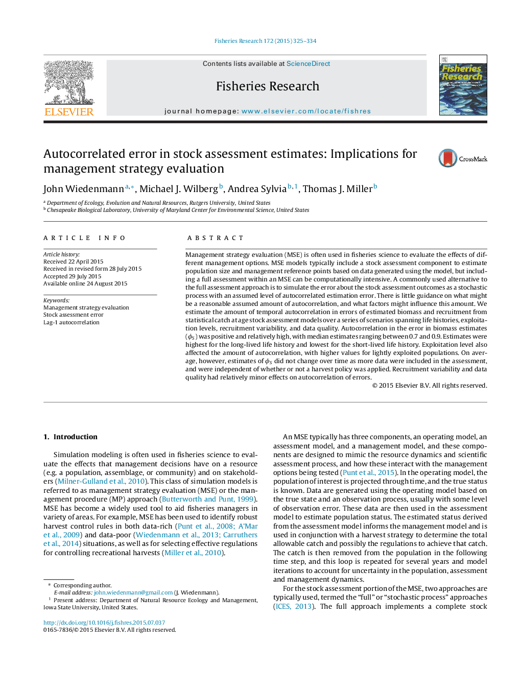 Autocorrelated error in stock assessment estimates: Implications for management strategy evaluation