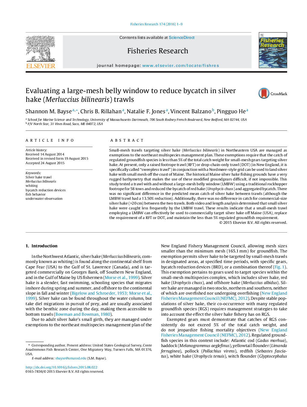 Evaluating a large-mesh belly window to reduce bycatch in silver hake (Merluccius bilinearis) trawls