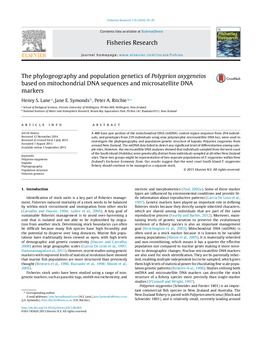 The phylogeography and population genetics of Polyprion oxygeneios based on mitochondrial DNA sequences and microsatellite DNA markers