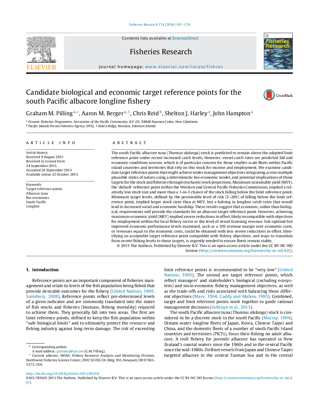 Candidate biological and economic target reference points for the south Pacific albacore longline fishery