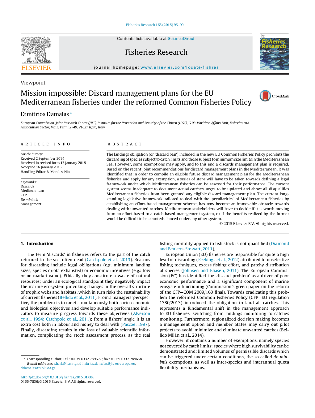 Mission impossible: Discard management plans for the EU Mediterranean fisheries under the reformed Common Fisheries Policy