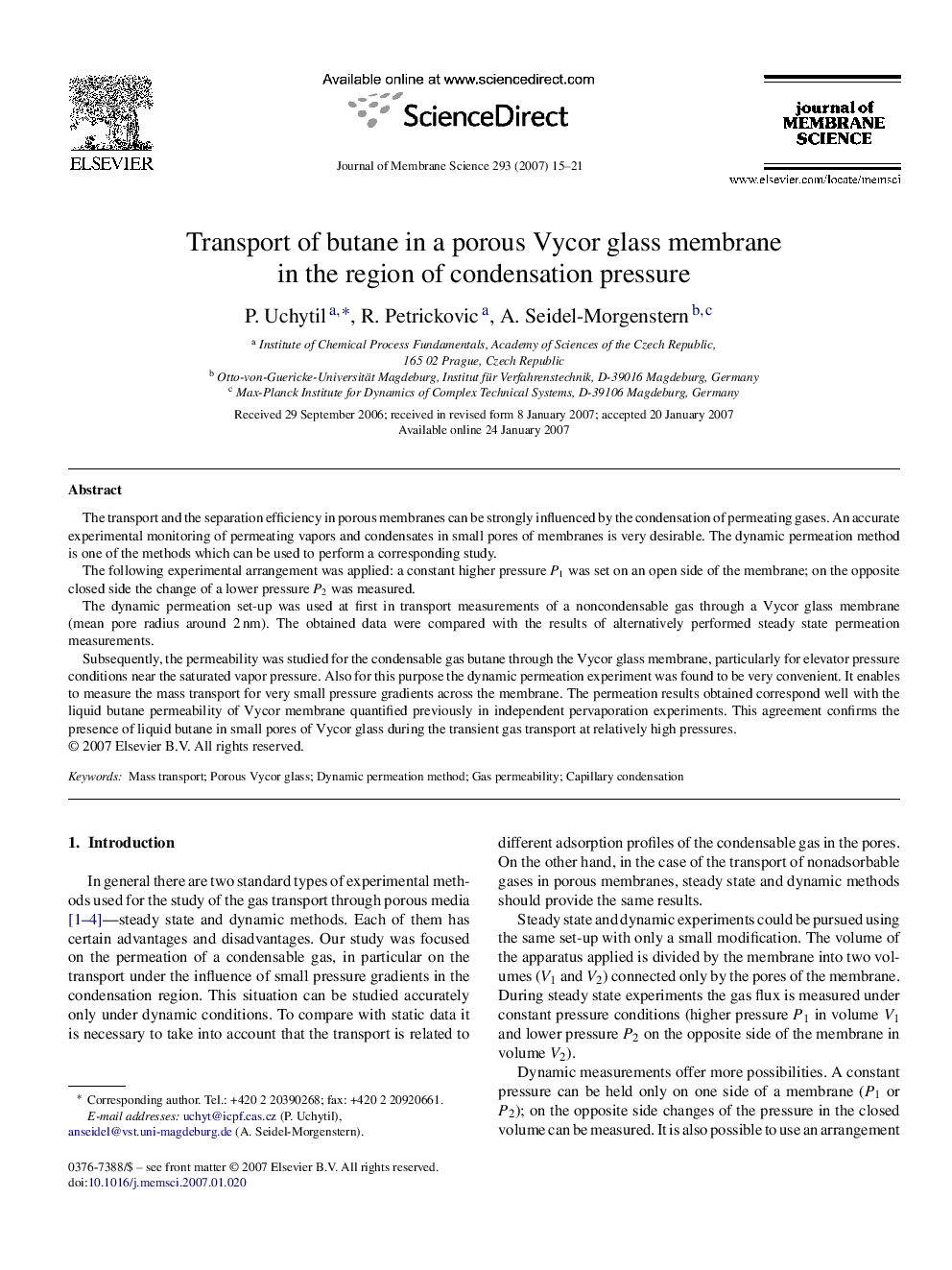 Transport of butane in a porous Vycor glass membrane in the region of condensation pressure