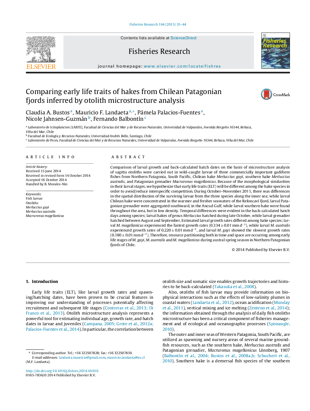 Comparing early life traits of hakes from Chilean Patagonian fjords inferred by otolith microstructure analysis