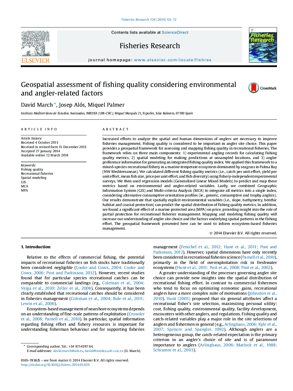 Geospatial assessment of fishing quality considering environmental and angler-related factors