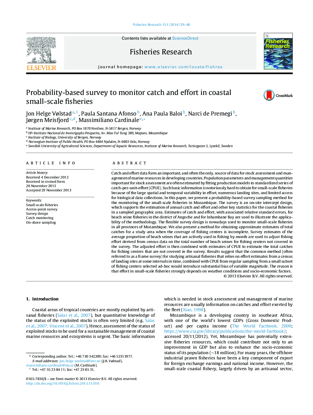 Probability-based survey to monitor catch and effort in coastal small-scale fisheries