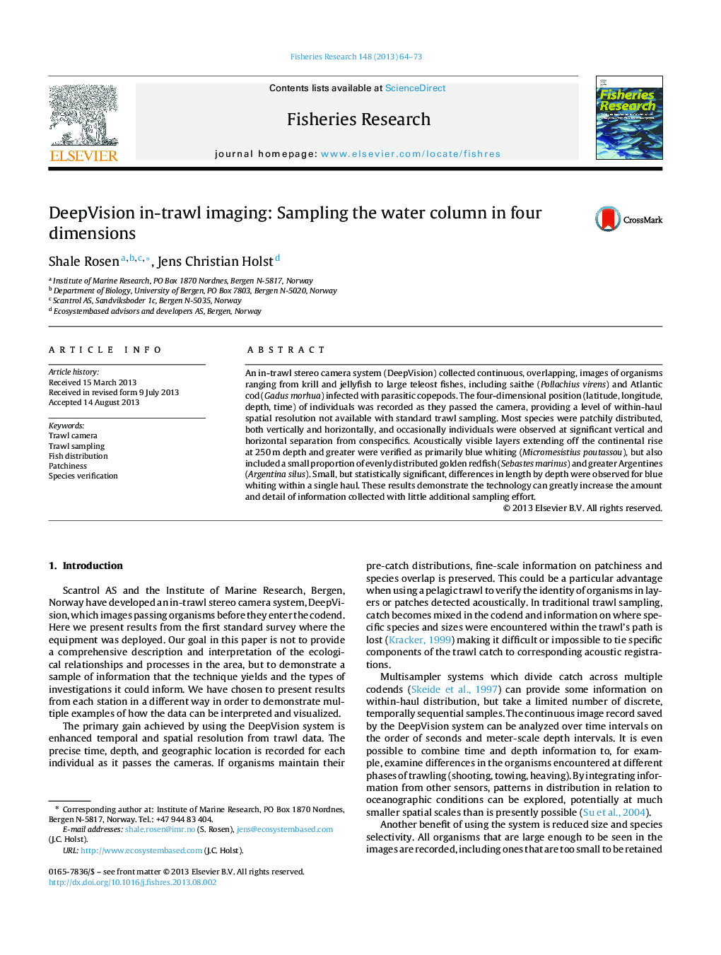 DeepVision in-trawl imaging: Sampling the water column in four dimensions