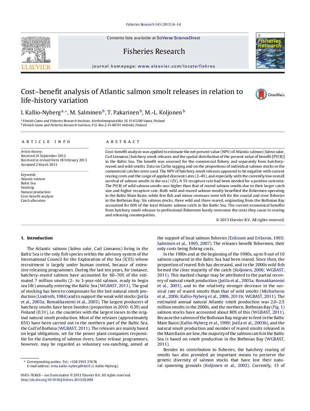 Cost-benefit analysis of Atlantic salmon smolt releases in relation to life-history variation