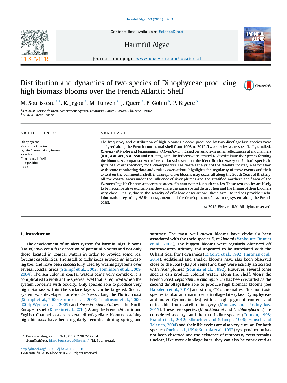 عکس صفحه اول مقاله: Distribution and dynamics of two species of Dinophyceae producing high biomass blooms over the French Atlantic Shelf Distribution and dynamics of two species of Dinophyceae producing high biomass blooms over the French Atlantic Shelf