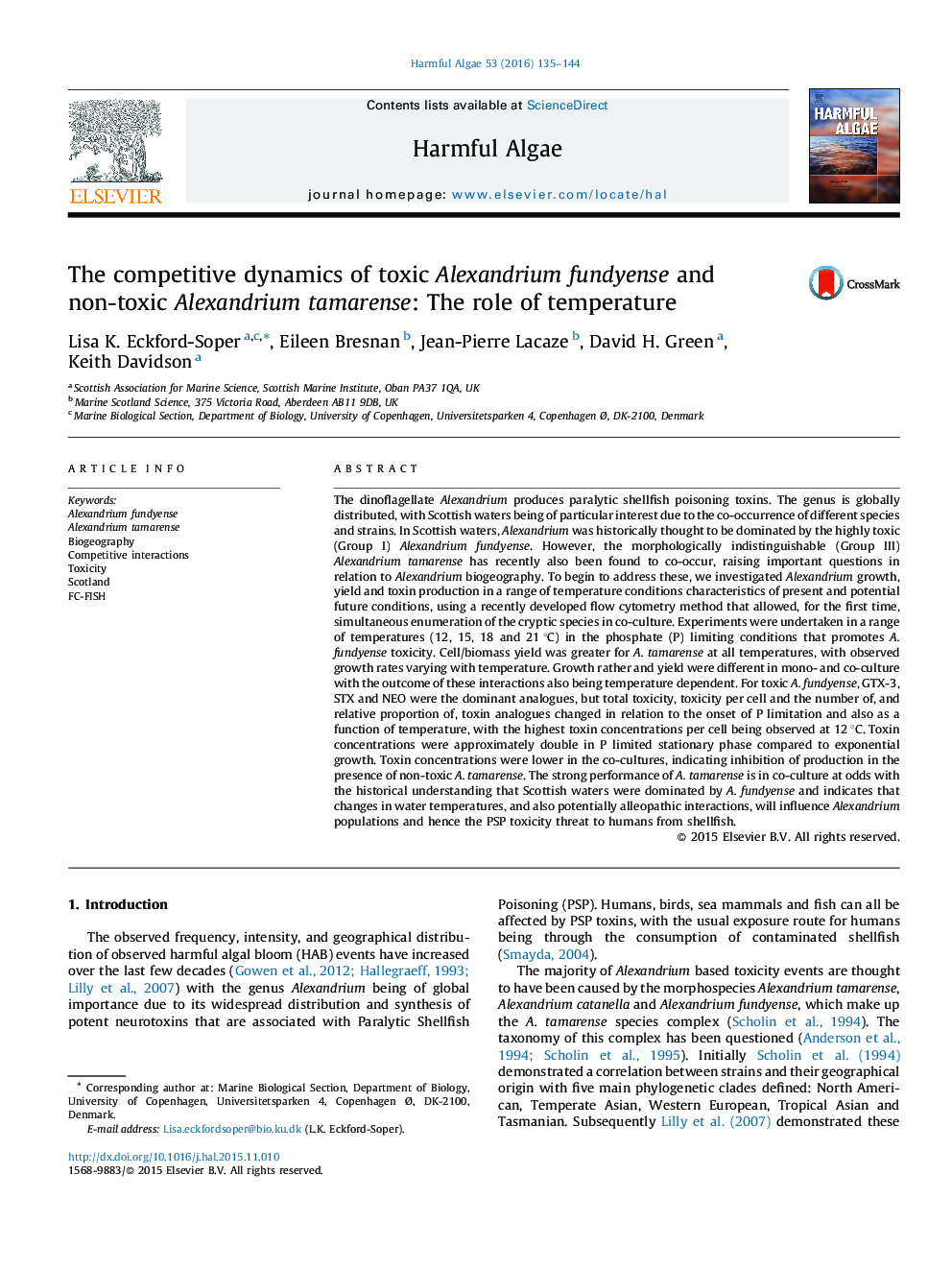 The competitive dynamics of toxic Alexandrium fundyense and non-toxic Alexandrium tamarense: The role of temperature