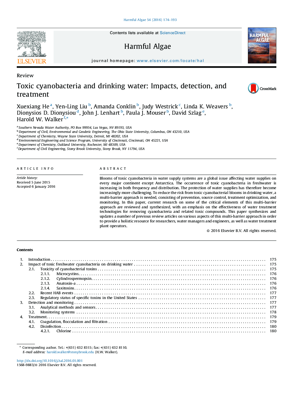 Toxic cyanobacteria and drinking water: Impacts, detection, and treatment