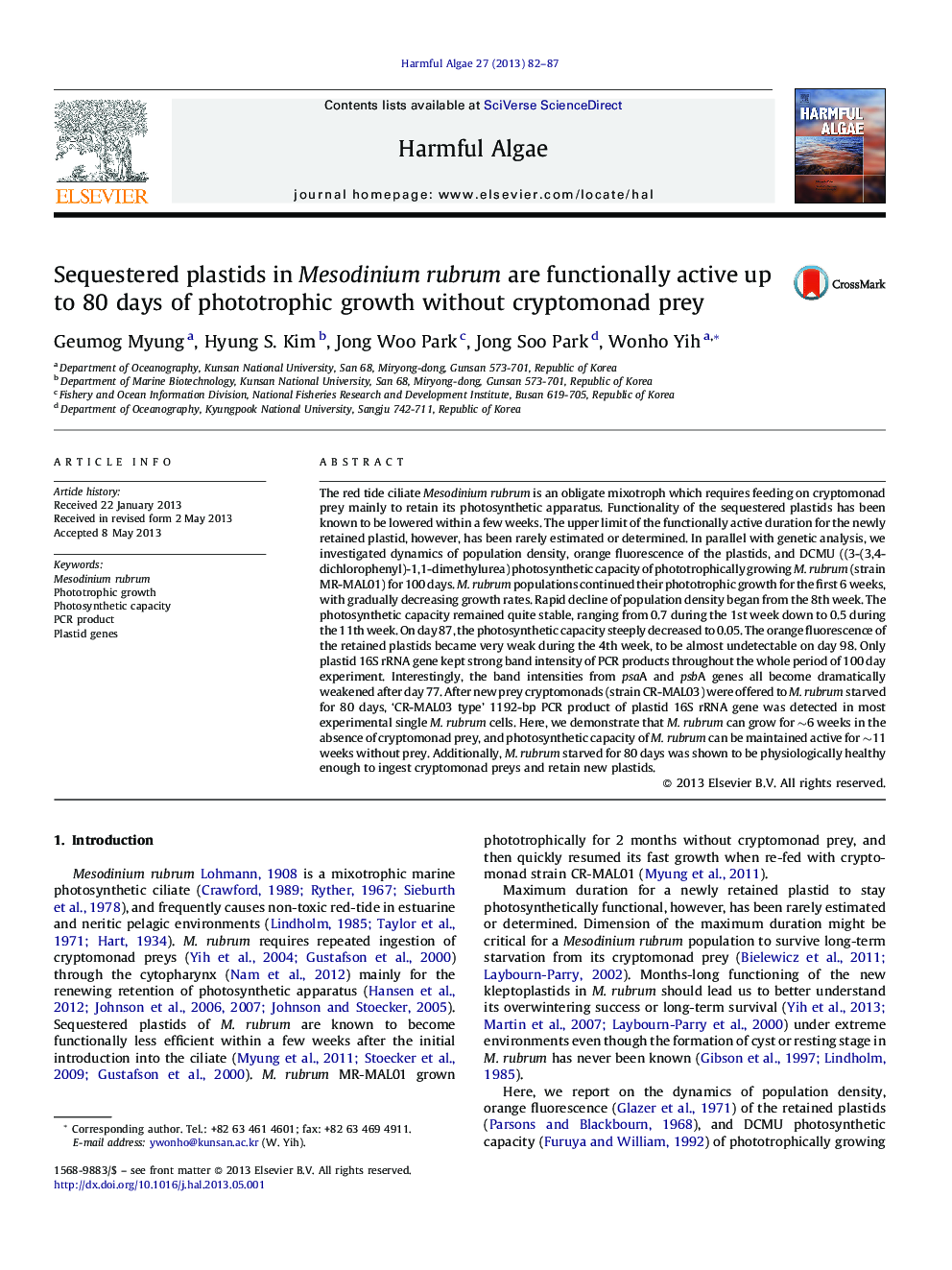 Sequestered plastids in Mesodinium rubrum are functionally active up to 80 days of phototrophic growth without cryptomonad prey