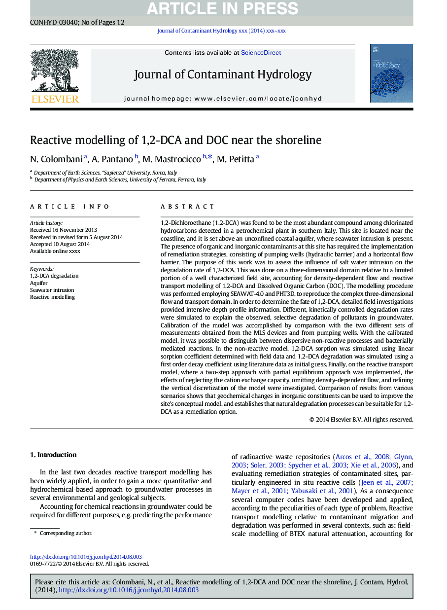 Reactive modelling of 1,2-DCA and DOC near the shoreline