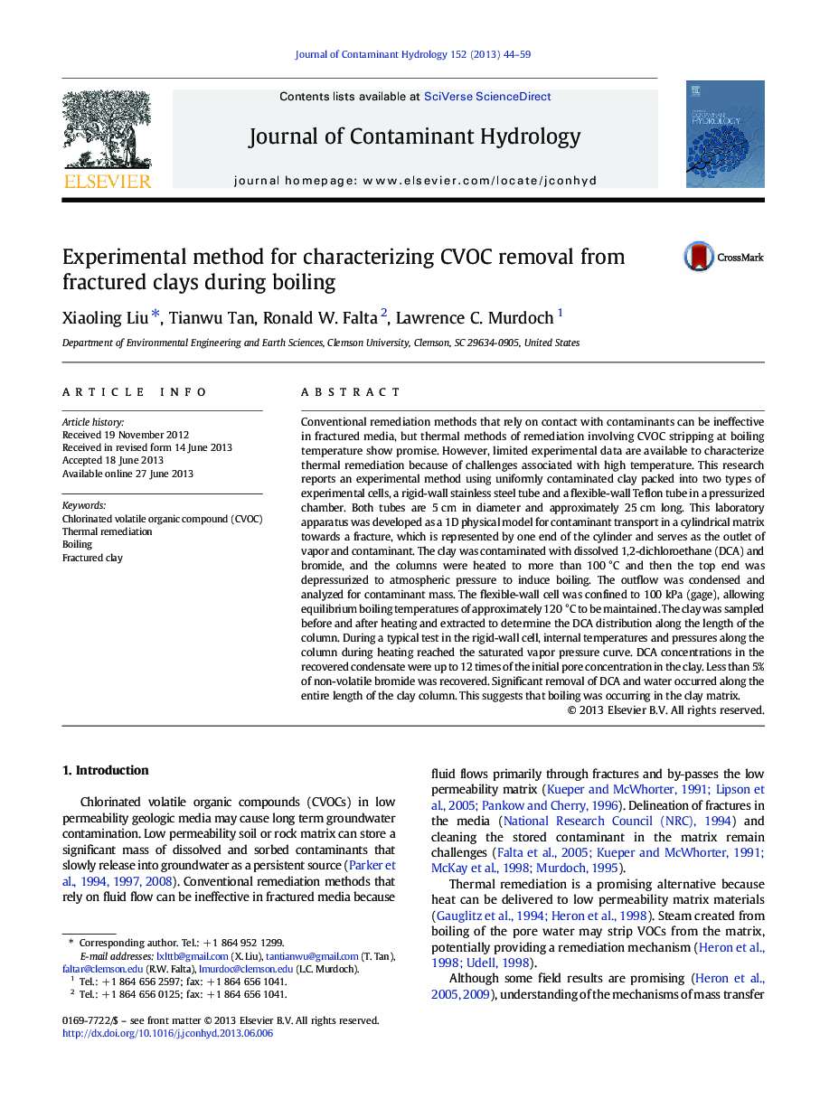 Experimental method for characterizing CVOC removal from fractured clays during boiling
