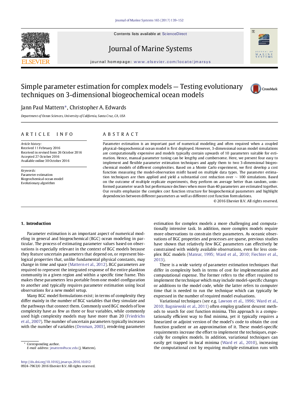 Simple parameter estimation for complex models - Testing evolutionary techniques on 3-dimensional biogeochemical ocean models