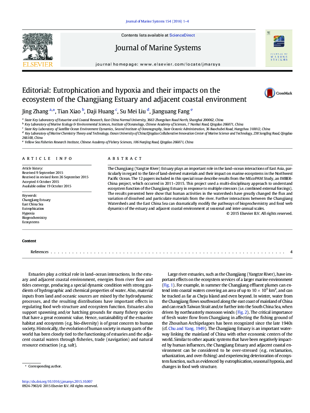 سرمقاله: یوتروفیزاسیون و هیپوکسیا و تأثیر آنها بر اکوسیستم رودخانه چانگ لیانگ و محیط ساحلی مجاور 