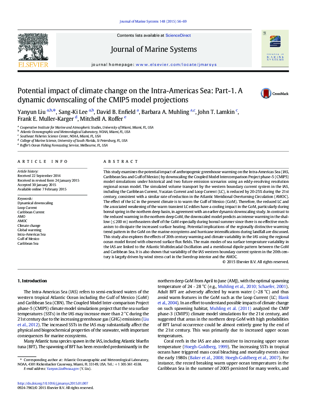 Potential impact of climate change on the Intra-Americas Sea: Part-1. A dynamic downscaling of the CMIP5 model projections