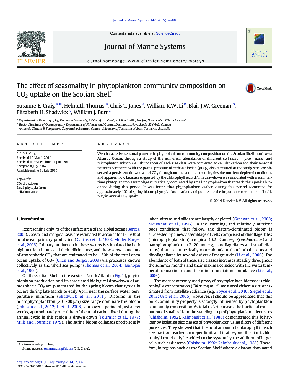 The effect of seasonality in phytoplankton community composition on CO2 uptake on the Scotian Shelf