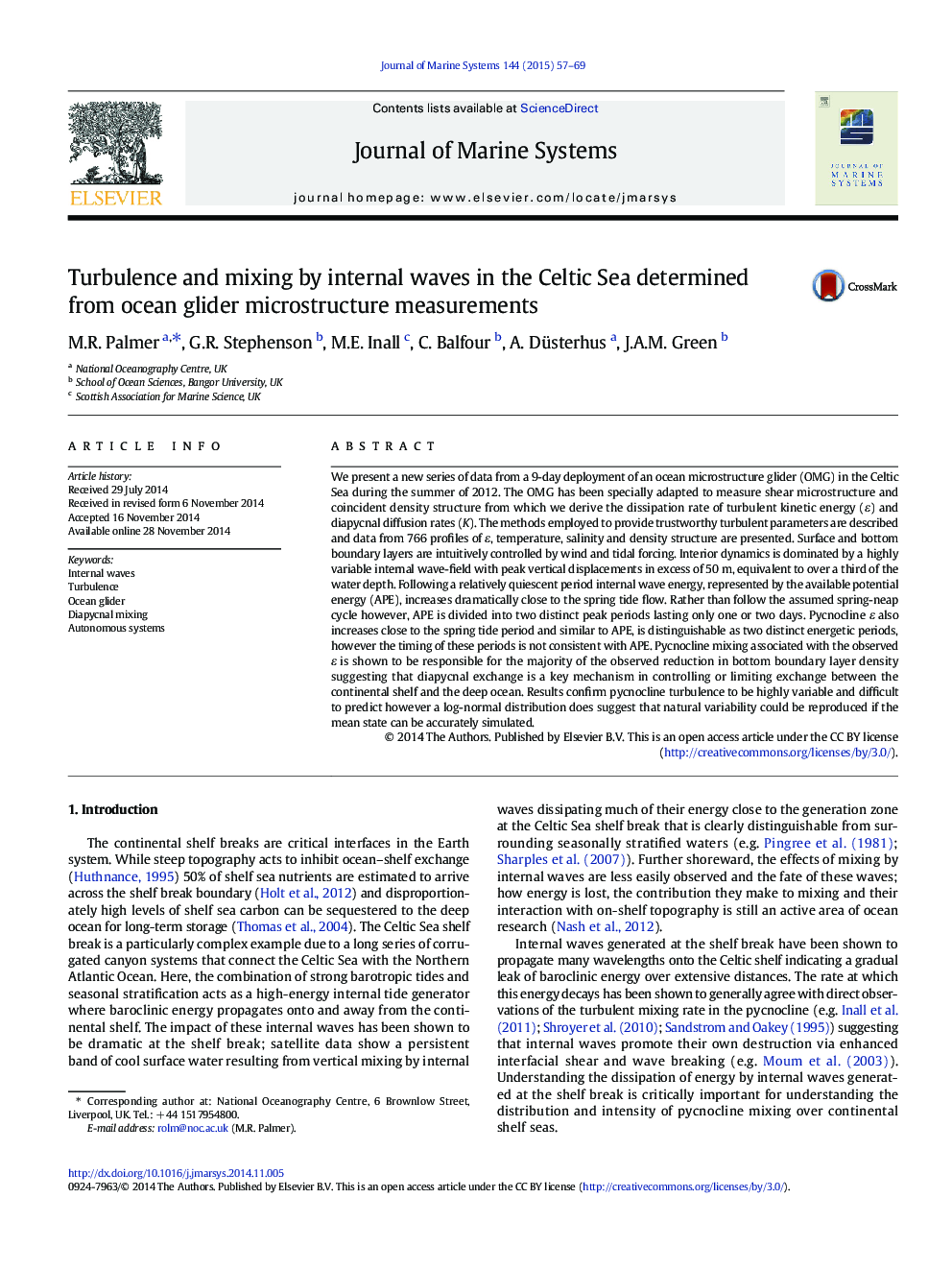 Turbulence and mixing by internal waves in the Celtic Sea determined from ocean glider microstructure measurements